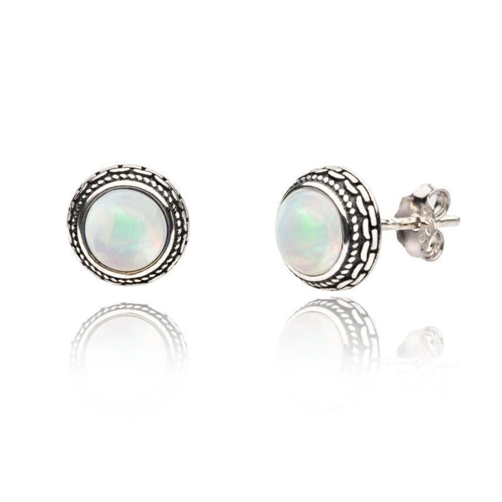 White Opal Stud Earrings 925 Sterling Silver for Women